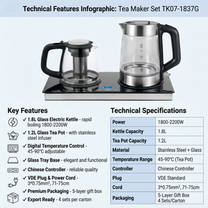 SUS304 Cordless Glass Tea Pot <b>Kettle</b> With Powerful <b>Temperature</b> <b>Control</b> Automatic Shut-off Household Use <b>Temperature</b> <b>Control</b> Prec - Product Image 5