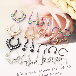 Set de boucles d'oreilles à Clip en acier inoxydable, <span class=keywords><strong>faux</strong></span> anneaux pour le nez et l'oreille, sans <span class=keywords><strong>Piercing</strong></span>, en cristal, style Punk, 2 pièces - Product Image 5