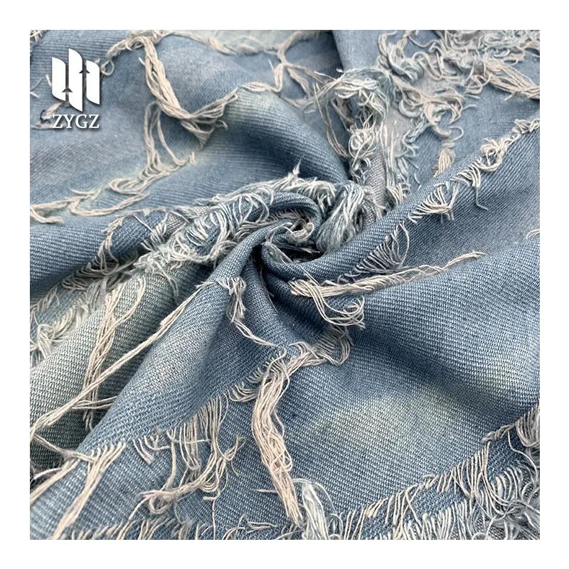 Wholesale Multi-color Washed Denim Fabric for Jeans Jackets Pants Fringed Jacquard Fabric for Luggage Bags