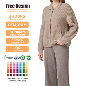 เสื้อคาร์ดิแกนไหมพรมผู้หญิง แบรนด์ OEM คอปกปีเตอร์แพน แขนยาว สีพื้น ติดกระดุมด้านหน้า สไตล์มินิมอล สำหรับฤดูหนาว - Product Image 2