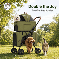 Poussette pliable pour animaux de compagnie à 4 roues réglable à double étage, chariot de voyage 3-en-1 avec porte-animal amovible, toutes saisons, pour chiens