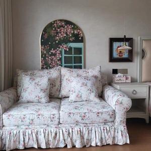 American Style Floral Print Two Seater <b>Sofa</b> With Ottoman Upholstered Foam Filling For <b>Small</b> Apartments <b>Bedrooms</b> - Product Image 2