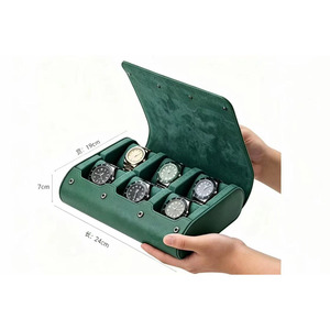 Low MOQ Factory Custom Pattern Logo Green Watch <b>Box</b> 6 Slots Watch Display Storage <b>Box</b> Travel Watch Organizer For Men Women - Product Image 2