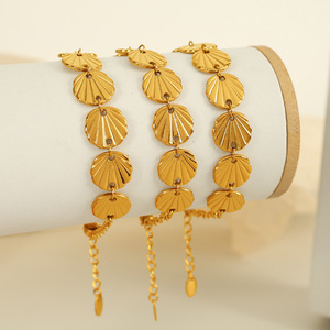Gold Shell Earrings And Bracelet Set Women's Fashion Jewelry Party Zinc Alloy <b>Statement</b> Accessories - Product Image 3
