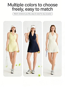 Vestido de Tenis JCX Sólido y Transpirable sin Mangas para Mujer con Cinturón, Almohadilla en el Pecho, Diseño de Una Pieza, Anti-transparencia, para Yoga, Bádminton y Deportes - Product Image 5