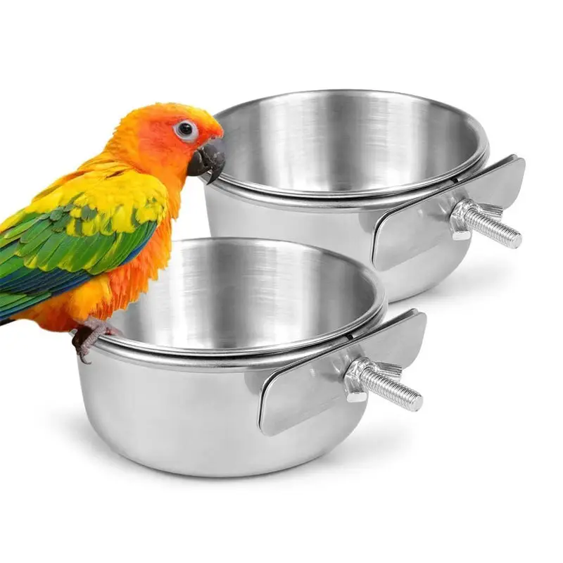 Top Seller Hanging Stainless Steel Cage Coop Hook Cup Bird Parrot Feeding Cups Bowl Bird Water Food Dish Bird Feeder