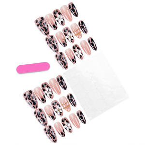 Uñas postizas de color sólido con degradado, lámina dorada, estampado de leopardo y perlas, puntas de uñas postizas para manicura DIY de moda, venta al por mayor. - Product Image 2