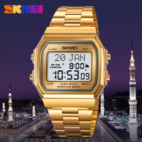 Jam Tangan Digital SKMEI 2113 Penunjuk Kiblat Tahan Air 30M Tali Baja Anti Karat Paduan Seng Kalender Hijriah Gregorian Muslim Azan