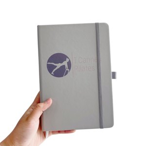 Fabrication de carnets en cuir PU personnalisés avec logo, pages lignées A5, reliure cousue, haute qualité, écriture facile, couverture rigide grise - Product Image 3