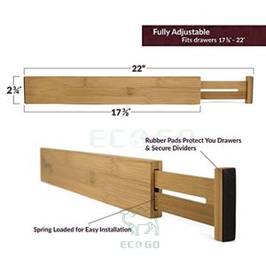 Bamboo Wooden <b>Drawer</b> Divider, Set of 4 Adjustable <b>Organizers</b> Natural Organic Bamboo Expandable, Spring Loaded Works in Kitchen - Product Image 3