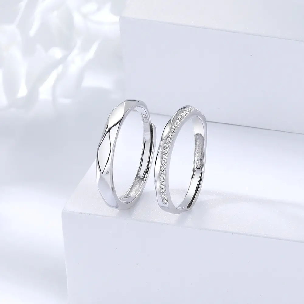 Moda geometrik alyans set erkek kadın nişan yüzüğü 925 ayar gümüş elmas dalga yüzük takı kadınlar