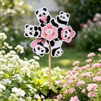 Moulin à vent décoratif Panda mignon 54 cm, fleur, jouet d'extérieur pour enfants, idéal pour les fêtes, décoration de jardin et pelouse, piquet animal