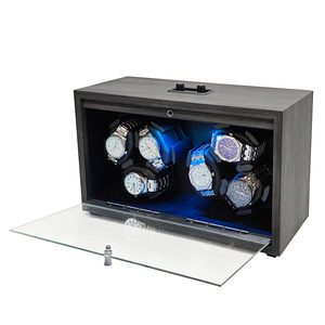 Sang Trọng Odm Biểu Tượng Tùy Chỉnh Lớn 6 Khe Cắm Gỗ Hoạt Động Câm An Toàn Đồng Hồ Tự Động Bao Bì Trường Hợp Đồng Hồ Cuộn Hộp Hiển Thị Với LED - Product Image 2