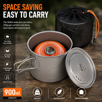 Pot en titane de 900 ml, léger, pour la cuisine en camping, avec couvercle, ustensiles de cuisine en titane pur pour la randonnée et le camping en plein air