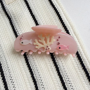 Pince à cheveux incurvée en acétate de cellulose avec strass 3D animaux marins faits à la main, style coréen classique, accessoires pour femmes, été - Product Image 4