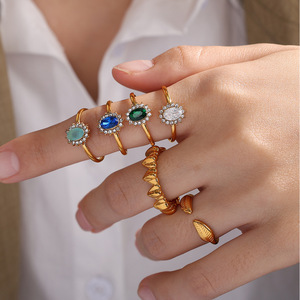 เครื่องประดับอูเจีย แหวนพลอยสีเทียมรูปไข่ แฟชั่นสำหรับผู้หญิง ประดับเพชรแบบฝัง เป็นของขวัญ - Product Image 4