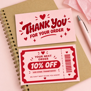 Biglietto Coupon Personalizzato per Piccole Imprese, Design con Lettere Grasse Rosa e Rosse, Voucher Sconto Bifacciale, Biglietto da Inserire nel Pacchetto - Product Image 4