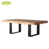 Table basse en bois massif design moderne, table à manger en fer et bois / Table basse en noyer à bord naturel pour restaurant