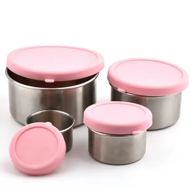 Eco Friendly 50ml 100ml 200ml 400ml 650ml Silicone Lid Mini Small Round Leakproof Airtight Food Snack Storage Food Container Set