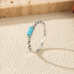 Minimalist S925 Silver Turquoise Stackable Earthy-toned Durable <b>Ring</b> Dainty <b>Thin</b> Band Daily Wear Jewelry - Product Image 4