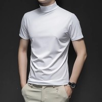 T-shirt Homme Col Roulé Court en Coton Mercerisé et Modal de Haute Qualité, Extensible, Athlétique, Coupe Musclée
