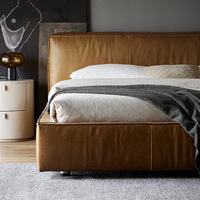 Tempat Tidur Kulit Minimalis Italia, Tempat Tidur Gantung Double, Lampu Strip Sensor Pintar Gantung 1,8 Meter