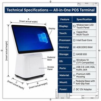 Système de point de vente tout-en-un avec écran tactile, caisse enregistreuse, ordinateur intégré Windows 10 pour magasin de détail, restaurant, supermarché, blanc