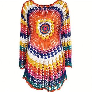 Women's 100% Polyester Breathable <b>Beach</b> Smock Knitted One-Shoulder V-Neck Hand Hook Seaside Holiday Bikini <b>Coat</b> Short Style - Product Image 1