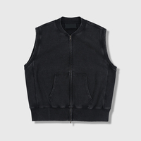 Gilet sans manches vintage délavé pour homme, col baseball, fermeture éclair intégrale, respirant, 100% coton, streetwear, vêtements de travail athlétiques