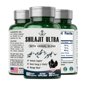 Mezcla OEM de Shilajit, L-arginina, Nicotinamida y Granada para Adultos, Inmunidad, Energía, Vitalidad, Crecimiento Muscular y Cerebral, 60 Cápsulas - Product Image 1