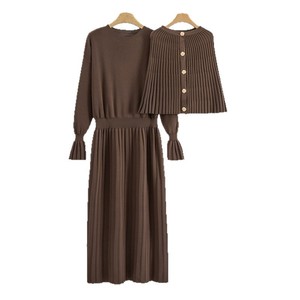 Women's Knitted Sweater <b>Dress</b> Set Autumn <b>Long</b> <b>Sleeve</b> Pleated Skirt Two Piece Outfit - Product Image 5