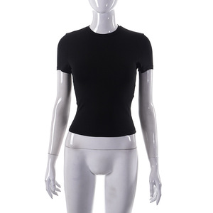 T-Shirt Crop Top Basic da <span class=keywords><strong>Donna</strong></span> a <span class=keywords><strong>Maniche</strong></span> <span class=keywords><strong>Corte</strong></span> in Tinta Unita, Stile Streetwear, Personalizzabile all'Ingrosso - Product Image 6