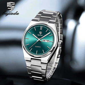 Reloj de Cuarzo para Hombre Bujiada, Correa de Acero Inoxidable, Esfera Verde, 15.5mm, Delgado, Resistente al Agua, Modelo B-2507G - Product Image 1