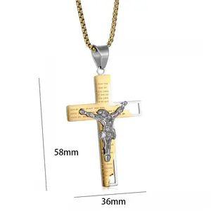 Lord's Prayer Bible Verse Jesus Crucifix Faith Best Religious Cross Stainless Steel Pendant Fashion Jewelry Necklaces For Men