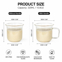 Gobelet à café glacé en verre borosilicate transparent de 10 oz avec logo personnalisé, pour jus, lait, thé, avec poignée, pour café, restaurant, maison