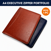 Porte-documents professionnel en cuir PU avec fermeture éclair personnalisable, porte-bloc-notes et porte-stylo