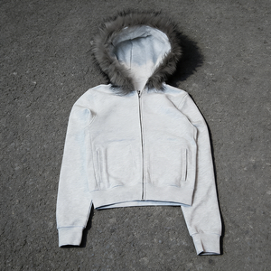 カスタムフェイクファーフード付きフレンチテリーコットン厚手ジップアップ冬用メンズパーカー - Product Image 1