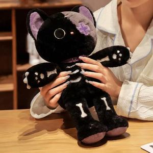 Gotik kedi iskelet peluş oyuncaklar-siyah ve beyaz Spooky kedi iskelet detayları ile doldurulmuş hayvanlar, benzersiz cadılar bayramı - Product Image 2