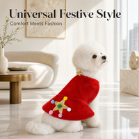 Cape de Noël en peluche douce rouge pour animaux de compagnie avec étoile dorée et pompons colorés - Costume festif pour chiens et chats