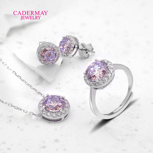 Cadermay Jewelry Set Light Purple Zircon S925 Sterling Silver Earrings Ring Pendant Classic Women's Fine Jewelry - Product Image 1