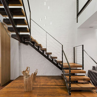 Escalier flottant en bois suspendu moderne et simple, avec support mural invisible, pour intérieur domestique