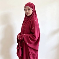 Ensemble Khimar Marron pour Femme avec Broderie Nœud, Tenue Modeste Musulmane Islamique Longueur Ras du Sol