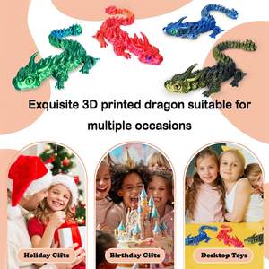 Juguete Antiestrés de Dragón Impreso en 3D de 12 Pulgadas, Rojo y Negro, con Ojos Vívidos, Flexible y Articulado, Decoración para Escritorio Ejecutivo, para Hogar y Oficina, Hecho de Plástico - Product Image 3