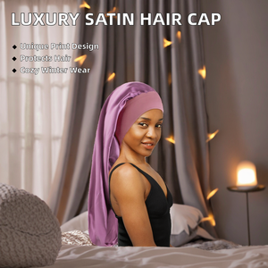 Bonnet de nuit en satin de luxe, réglable, à large bord élastique, pour cheveux longs et tressés, en polyester, pour femmes, style européen. - Product Image 2