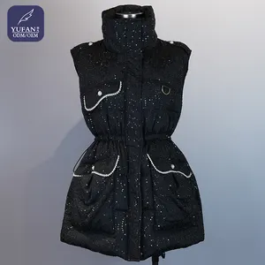 YuFan Oem Lightweight Vest Down Jacket Women'S Zipper Solid Color Coat Nailed Beaded Vest For Women