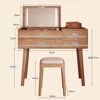 Table de maquillage rustique en chêne massif pour petits espaces, avec rangement intégré, bureau 2-en-1, idéale pour dortoir, avec plateau relevable et éclairage intégré