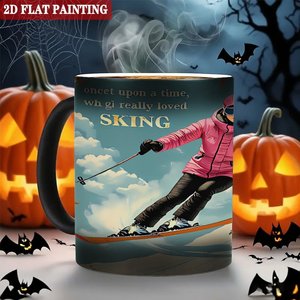 Taza de Cerámica Negra Esmerilada de 11 oz que Cambia de Color con Diseño Artístico de Esquí - Product Image 6