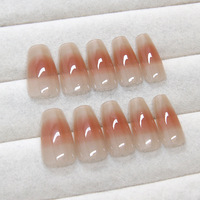 Uñas Postizas de Alta Calidad, Color Nude Ombre, Forma Ataúd, 24 Piezas, Reutilizables