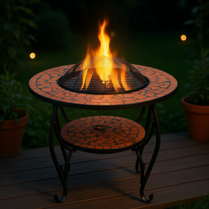 Mesa de Cerámica Terracota para Fogatas, 26.8 Pulgadas, Estilo Rústico, con Pantalla Antichispas, para Exteriores - Product Image 2