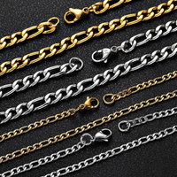 Chaîne de collier Hiphop anti-ternissement durable en or 14K 18K en acier inoxydable, maillons cubains plats Figaro pour hommes